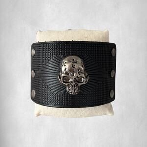 Black Vintage Skull Leather Men Bracelet